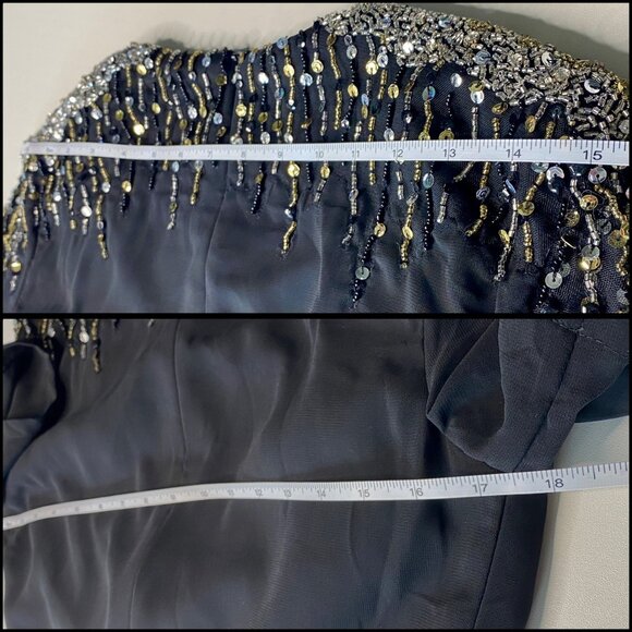 Mac Duggal Black Embellished Shoulder Short Sleeves V-Neck Wrap Dress Size 8 NEW - Picture 6 of 14